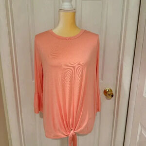 PinkBlush Pink Bell Sleeve Tie Front Top